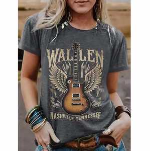 Camiseta de manga corta estilo europeo-americano en stock con estampado de guitarra Nashville Dream, cómoda para el verano, camisetas con estampado personalizado - Product Image 1