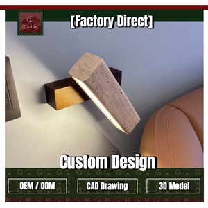 Applique murale rectangulaire inclinée GOLDKING en travertin beige chaud et bois <span class=keywords><strong>de</strong></span> noyer, style moderne pour hôtels et résidences, personnalisable OEM ODM, vente directe - Product Image 1