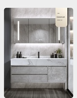 Meuble-lavabo flottant au design moderne personnalisé avec miroir intelligent, vasque en céramique murale et drain en acier inoxydable