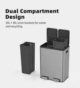 60l नरम बंद चांदी के दोहरे डिब्बे कचरे से रसोई के लिए स्टेनलेस स्टील पेडल रीसायकल बिन - Product Image 2