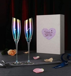 Flûtes à Champagne scintillantes en <span class=keywords><strong>cristal</strong></span> irisé, tige inclinée à la main, avec Design en diamant pour cadeaux de mariage, 4 pièces - Product Image 5