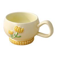 Mug surdimensionné de style rustique, motif à carreaux et tulipes, design élégant pour le café et le lait, mug en céramique pratique, cadeau idéal pour