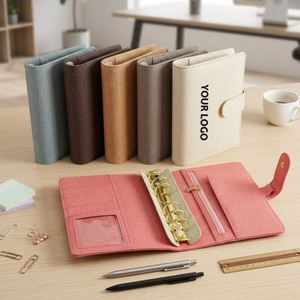 New Premium PU Leather Durable Gold <b>Ring</b> Custom Linen Small Travel Planner Cover Minimalist Budget <b>Binder</b> <b>A6</b> With Zipper Pocket - Product Image 1