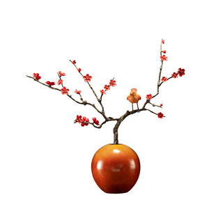 <b>Copper</b> And Gold Years Magpie On Plum Blossom Brass Ornament Round Tabletop <b>Vase</b> Chinese New Year Decoration - Product Image 1