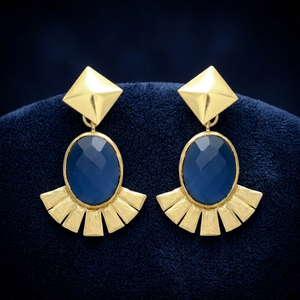 Nouvelles boucles d'oreilles pendantes ethniques plaquées or avec saphirs, faites à la main en alliage de métaux précieux, style indien, pour fêtes, bijoux Jaipur Gems - Product Image 3