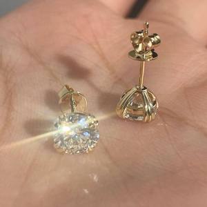 Premium Round Brilliant <b>Diamond</b> Rose Gold Plated Stud <b>Earrings</b> in Silver Elegant Fine Jewelry for Women Daily Wear Gift - Product Image 1
