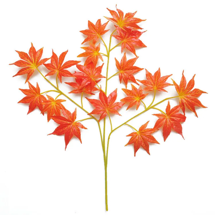 Artificial 3 fork fabric red maple autumn artificial maple leaves