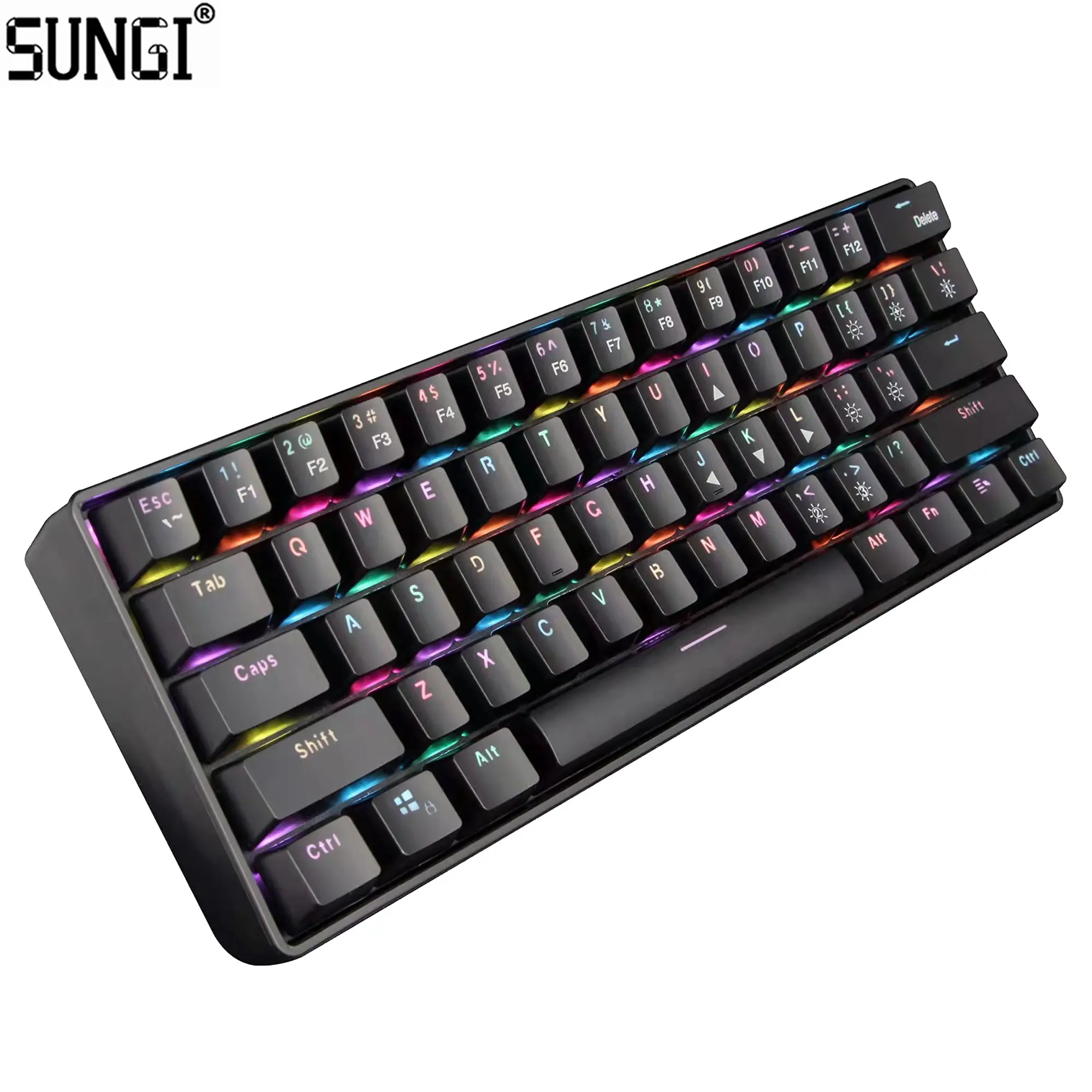 Portable gaming mechanical keyboard 60 rainbow rgb backlight blue switch mechanical keyboard 61 keys