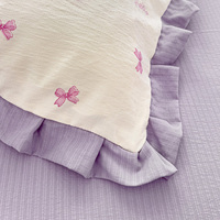 Ensembles de literie à volants en dentelle super douce avec motif floral imprimé en forme de nuage à double couche de fil 4 pièces