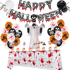 Bloederig Halloween Feest Helium Bedrukt Ballon Banner Taart Topper Papier Honingraat 3d Ghost Centerpieces Decor Tafelkleed Benodigdheden