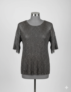 Cadena de malla metálica con remaches de diseño vintage en acero dulce calibre 16, tamaño de anillo de 10 mm, con acabado en aceite natural. - Product Image 1