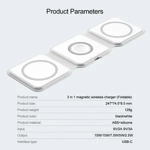 15w Wireless Charger Trending Products 2023 Pd 15w Fast Charging 3 In 1 Qi Wireless Charger Foldable For Iphone For Air Pods