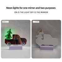Veilleuse à néon en forme de voiture avec miroir infini Enseigne néon de table en PVC Lumières de Noël avec batterie AAA alimentée