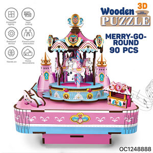 Caja Musical de <span class=keywords><strong>Carrusel</strong></span> para Armar, 90 Piezas, Rompecabezas 3D de Madera, Juguete para Adultos y Niños - Product Image 2
