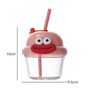 2025 New Arrival mini dễ thương phim hoạt hình chai nước thủy tinh cho trẻ em mùa hè sữa cà phê trực tiếp uống cup với rơm trong chất lượng cao - Product Image 2