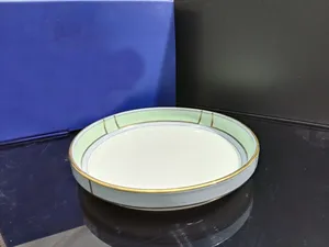 Round <b>Ceramic</b> Charger <b>Plate</b> Gold Inlay Pink Yellow Rim Modern Luxury Dinnerware for Party Home Restaurant - Product Image 5