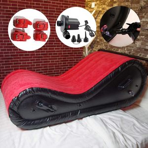 Sofá Inflable Moderno para Exteriores, de Tela Roja Aterciopelada, con Cojín Lumbar, Restricciones para las Manos y los Pies, Estructura de Espuma, para Parejas - Product Image 2
