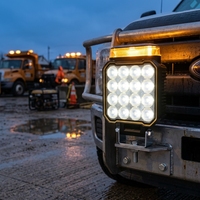 Barre lumineuse d'avertissement LED carrée de 4 pouces, lampe de travail clignotante, 16 perles ambre et blanches pour camion et remorque