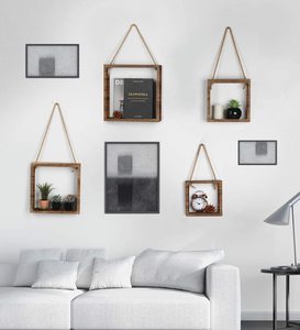Juego de 4 estantes flotantes cuadrados para montaje en pared, decoración Ustica para el hogar, colgante de pared <span class=keywords><strong>con</strong></span> <span class=keywords><strong>cuerda</strong></span> de algodón - Product Image 5