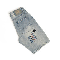 Shorts en jean vintage fins et tendance pour homme, style coréen, coupe slim, jambe droite, avec patch brodé, taille mi-haute, pour l'été