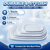 Assiettes rectangulaires en mélamine blanches HCMA, incassables, réutilisables, pour servir des sushis, des salades, pour la restauration, en plastique, pour fondue, barbecue