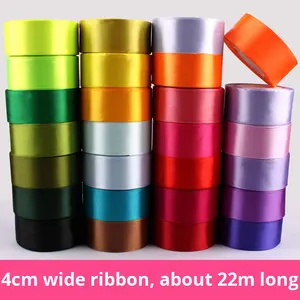 ริบบิ้นผ้าซาตินโพลีเอสเตอร์กว้าง 4 ซม. ริบบิ้นผ้าไหมหลากสี สำหรับทำ<span class=keywords><strong>เค้ก</strong></span> ดอกกุหลาบแฮนด์เมด ช่อดอกไม้ DIY  แถบผ้าสำหรับห่อของ - Product Image 2