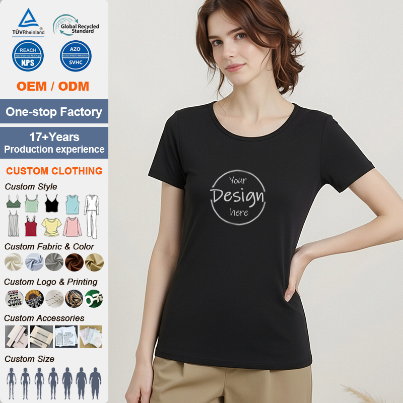 Custom Women's Summer High Quality Stretch Short Sleeve T-Shirt Built-In Bra BreathableEco-Friendly Wholesale Women's Clothing