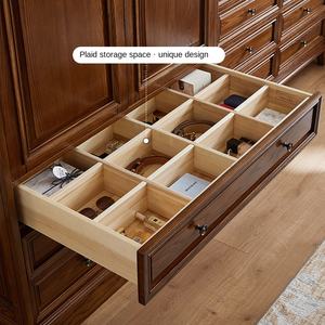 ตู้เสื้อผ้าสี่บานไม้เนื้อแข็งสไตล์อเมริกันแบบคานาส ตู้เสื้อผ้าสูงเต็มพื้นที่ ดีไซน์เรโทรสไตล์คันทรี สำหรับห้องนอน เฟอร์นิเจอร์ไม้ - Product Image 5