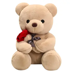 2024 Hot Selling Bedtijd Speelgoed Valentijnsdag Knuffel Pluche Liefde Teddybeer Knuffel Met Roos