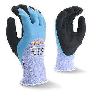 ENTE sarung tangan nilon lapis ganda, sarung tangan keselamatan Anti selip, lapisan jempol berpasir warna-warni, liner nilon kualitas baik