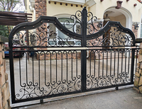 Portes coulissantes doubles antiques en fer forgé Conception de l'entrée principale Ouverture automatique Style pivotant pour porte de maison Portes en fer forgé