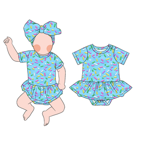 プロモーションセール竹カスタムプリント赤ちゃん幼児女の子ソフト半袖ドレスデザインOnesie Romper - Product Image 6