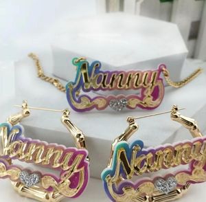 YBcustom catena di gioielli in acciaio inox arcobaleno bambù acrilico nome <span class=keywords><strong>personalizzato</strong></span> orecchini a cerchio <span class=keywords><strong>regalo</strong></span> per le donne bambini ragazze - Product Image 2