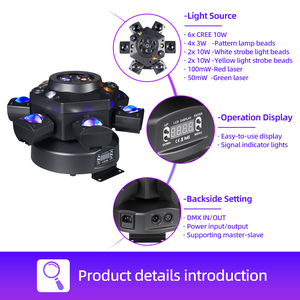 Luces de discoteca LED RGBW de 120W con <span class=keywords><strong>bola</strong></span> mágica de seis brazos, cabezal móvil con haz láser para fiestas, DMX512, iluminación de escenario para DJ - Product Image 5