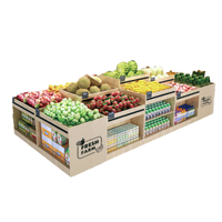 Supermarkt fruit- en groentekraam ontwerp, multiplex en staal, houten kleurdesign