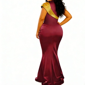 Vestido Maxi de Cuello Alto para Mujer, Talla Grande, con Detalles Dorados en Contraste, Vestido Formal con Pliegues, Vestidos Africanos de Moda - Product Image 3