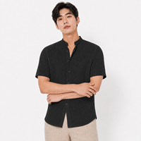 Kemeja Lengan Pendek Bertekstur ODM Private Label untuk Pria dengan Kerah Tegak dan Kancing Depan Penuh untuk Streetwear Kasual