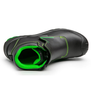 Bottes de sécurité montantes en cuir imperméables pour hommes DSF1029, noires, avec embout en acier et accents verts, anti-écrasement, pour le travail industriel - Product Image 4