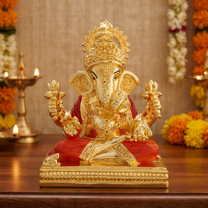 Idolo Tradicional de Ganesha de 13 Pulgadas, Colorido, Hecho a Mano en Acero Inoxidable, Diosa Hindú Murti para Templo, Hogar y Decoración Festiva - Product Image 2