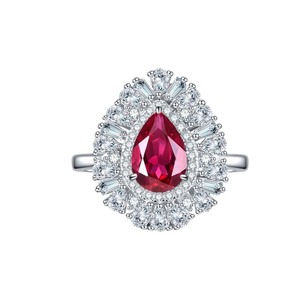 Bague Éternité All Fashion 1,5 Carat en Rubis de Laboratoire, Silicone, Goutte d'Eau Vintage, Plaqué Rhodium, Plaqué Or, Marque Célèbre pour Femme - Product Image 2