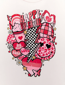 T-shirt stampata da donna per San Valentino, manica corta, girocollo, motivo a cuore, stella, plaid, casual, primavera estate - Product Image 1