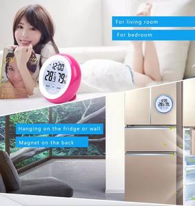 Termo-Higrômetro Digital LCD de Plástico com Tela Sensível ao Toque, Alimentado por Pilha, com Luz de Fundo, Relógio Despertador e Medidor de Temperatura e Umidade para Uso Doméstico - Product Image 4