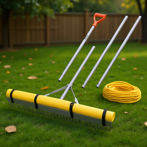 Râteau de jardinage en aluminium, tête large de 36 pouces, manche de 102 pouces avec corde jaune, pour l'entretien des pelouses, le nivellement de la plage et de l'asphalte - Product Image 2
