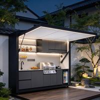 Meubles de cuisine modulaires modernes en alliage d'aluminium, design ignifuge et écologique, plan de travail en acier inoxydable, finition laquée, pour extérieur