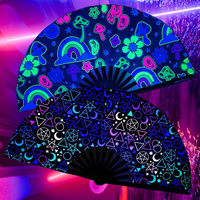 UV baskı büyük özelleştirilmiş baskı Rave el Fan festivaller için büyük katlanır yelpazeler Neon UV reaktif parti bambu yelpaze