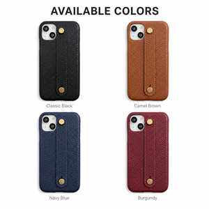 Custodia per telefono in vera pelle con cinturino da polso, rivetti dorati, in pelle pieno fiore martellata, con impugnatura per dita, antiurto, per <span class=keywords><strong>iPhone</strong></span>, logo personalizzabile - Product Image 3