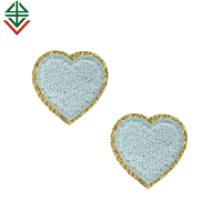 Patchs en chenille patchs de broderie à coudre personnalisés en forme de coeur chenille à paillettes avec bordure en paillettes dorées