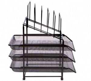 Mesh Desk Organizer and Storage - Office Organizer with 3 Sliding Letter <b>Trays</b> and 5 Vertical <b>File</b> Holders Document <b>Trays</b> Metal - Product Image 3