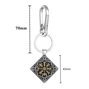 Porte-clés Viking nordique en acier inoxydable, pendentif carré avec sangle en cuir, bijoux culturels unisexes, cadeau à porter au quotidien - Product Image 4