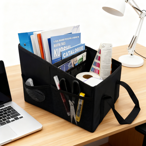 OEM lüks çok bölmeli araba organizatör saklama çantası dayanıklı Polyester su geçirmez katlanabilir seyahat deri koltuk geri asılı - Product Image 4